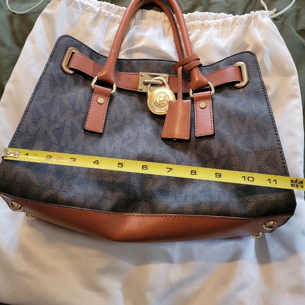 Michael Kors Hamilton Leather Bag Brown Logo with Dust Bag - Picture 11 of 13